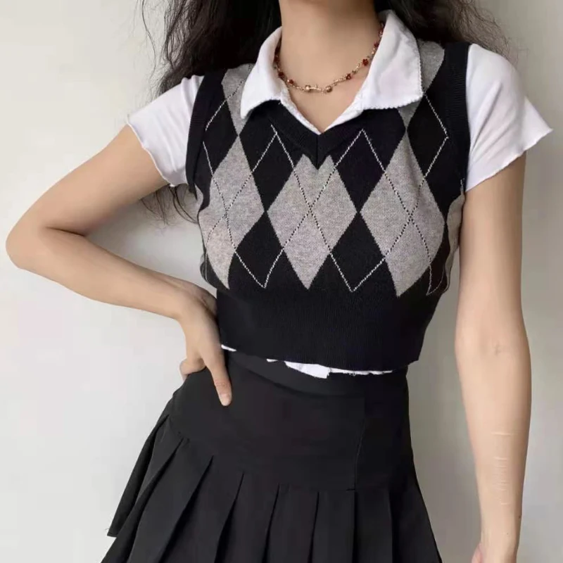 Модный женский жилет JMPRS с узором ромбиками свитер пуловер в стиле Харадзюку