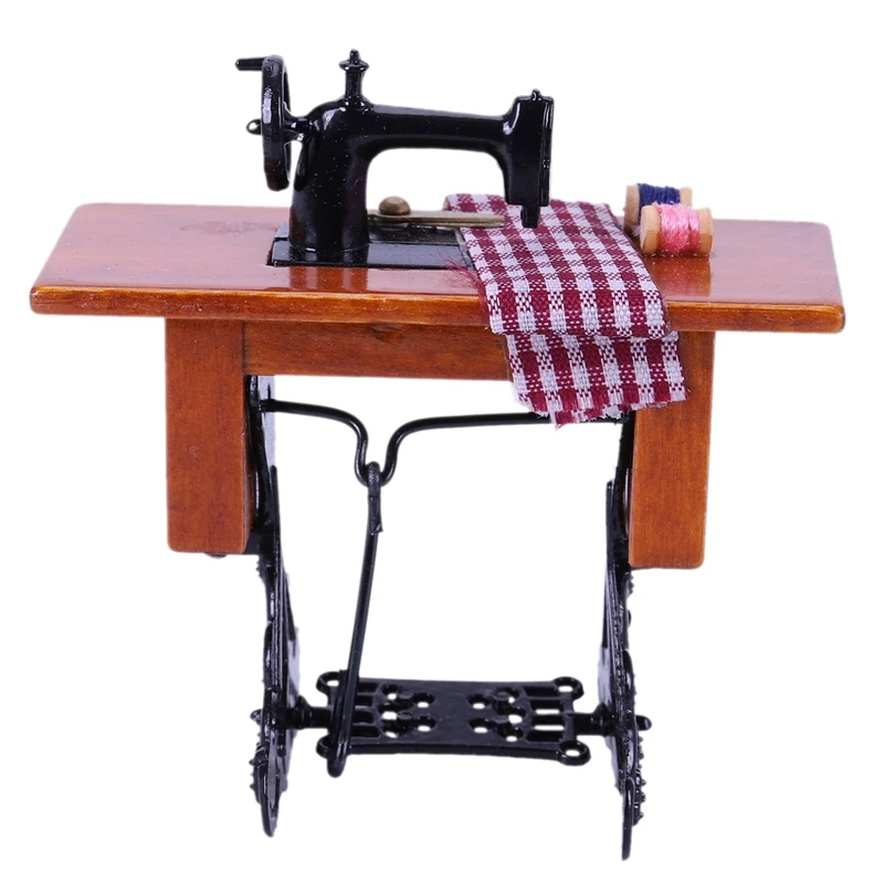 

1Pcs Retro Dollhouse Miniature Furniture Sewing Machine with Accessory Wood Metal & 1Pcs Vintage Typewriter Dollhouse Miniature