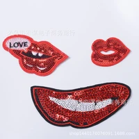 20pcslot sequin red lip mouth embroidery patch clothing decoration backpack sewing accessories diy iron heat transfer applique