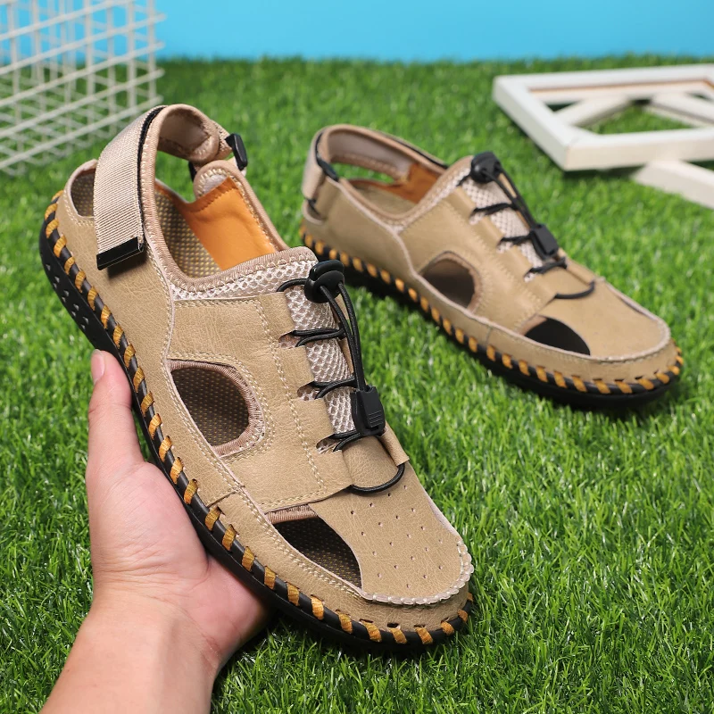 

Genuine Leather Men Sandals Slippers Casual Sneakers Outdoor Beach Shoes Hiking Flat Comfortable Male Breathable Non Slip Shoes