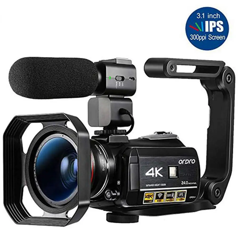 

Video Camera 4K Camcorder Professional Ordro AC3 IR Night Vision Digital Recorder Vlog Filmadora for YouTube Blogger Shooting