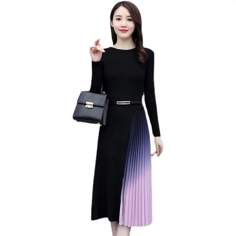 

Spring Casual Patchwork Knitting Midi Sweater Dress 2021 Autumn Vintage Plus Size Dresses Elegant Women Bodycon Party Vestidos