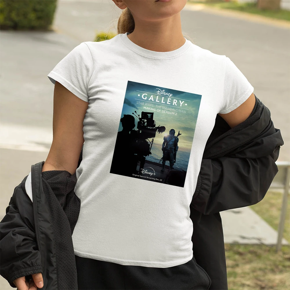 

Disney The Mandalorian Poster Printed T-shirt Street Wear Hipster Femake Tops Aesthetic Tumblr Fashion Star Wars T shirt Women