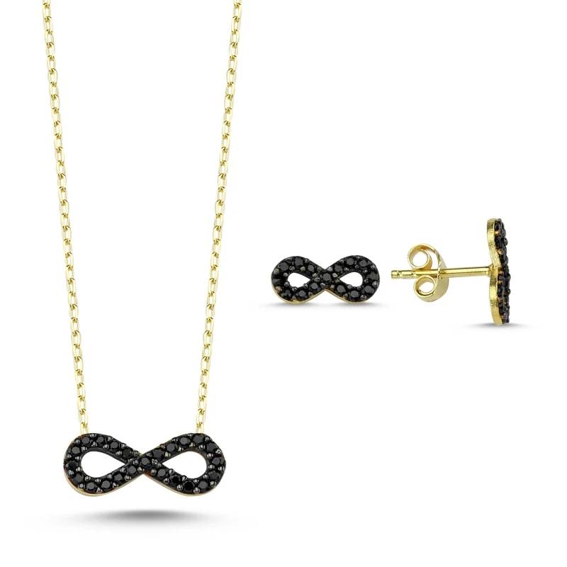 

Silver 925 Sterling Black Zircon Cubic Zirconia Infinity Set