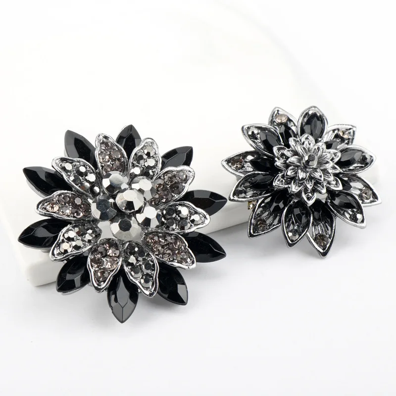 Винтажное ожерелье с черной Далией подвеской из медного сплава цветком и