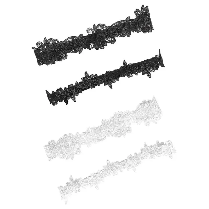 

2Pcs/Set Women Wedding Bridal Leg Garters Solid Color Black/White Lace Flower Hollow Out Embroidered Stretchy Thigh Rings H9ED