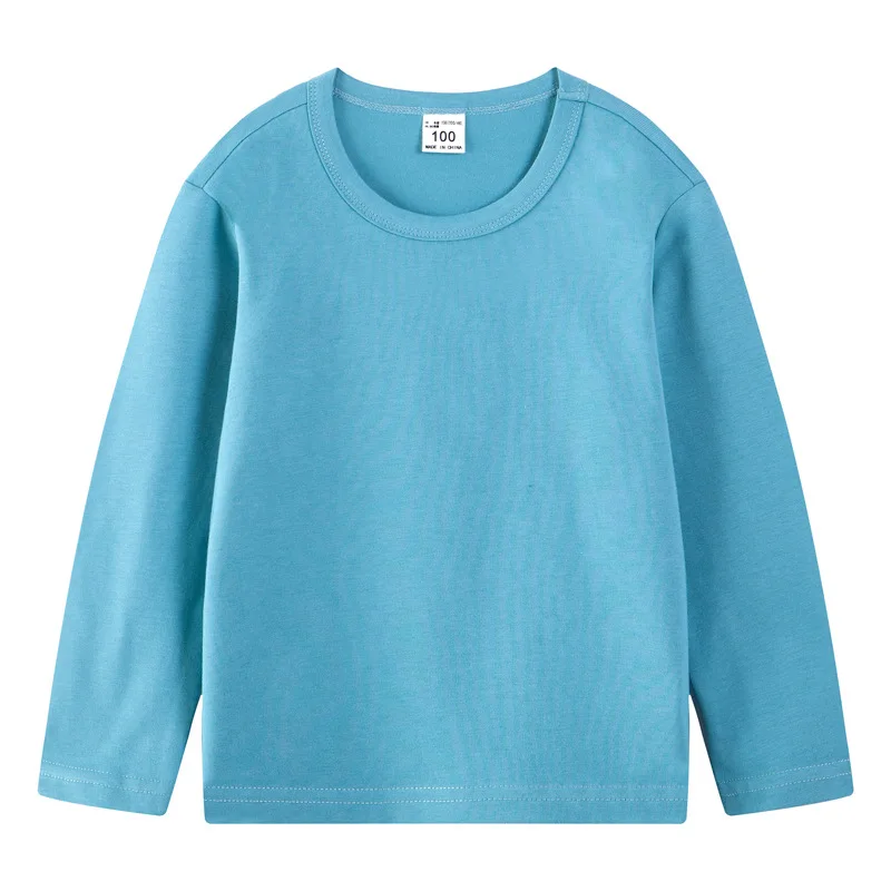 Light Blue DE PEACH/однотонная хлопковая Детская футболка с длинными рукавами для мальчиков и девочек; Повседневная футболка; сезон весна-осень; Детские рубашки на подкладке - Цвет: Light Blue