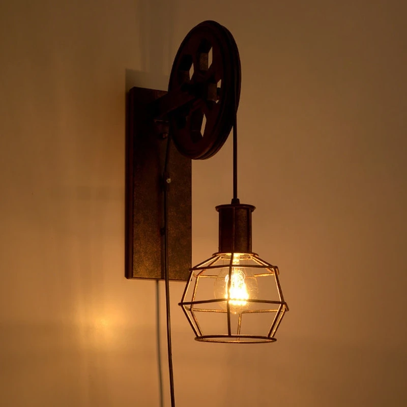 

Железный настенный светильник в стиле ретро, промышленные лампы, настенное бра с роликами для ванной, кухни, гостиной, с бронзовой отделкой