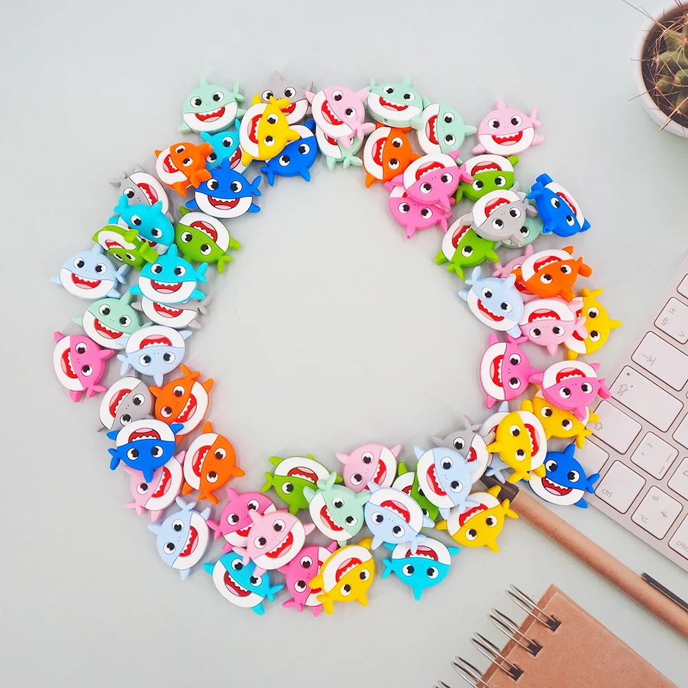 

Chenkai 10pcs BPA Free Silicone Shark Beads DIY Newborn Baby Pacifier Teether Mommy Necklace Toy Gift Accessories Loose Babies