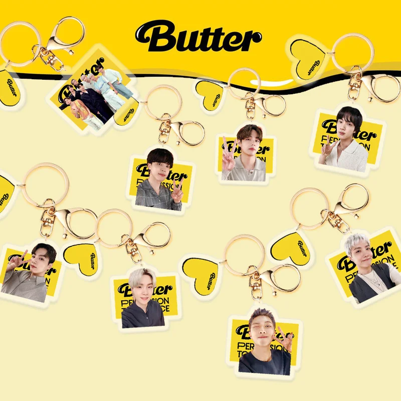 

KPOP Bangtan Boys Butter Acrylic Keychain Key Ring Decoration Pendant JK V JIMIN SUGA Surrounding New Korea Group Thank You Card