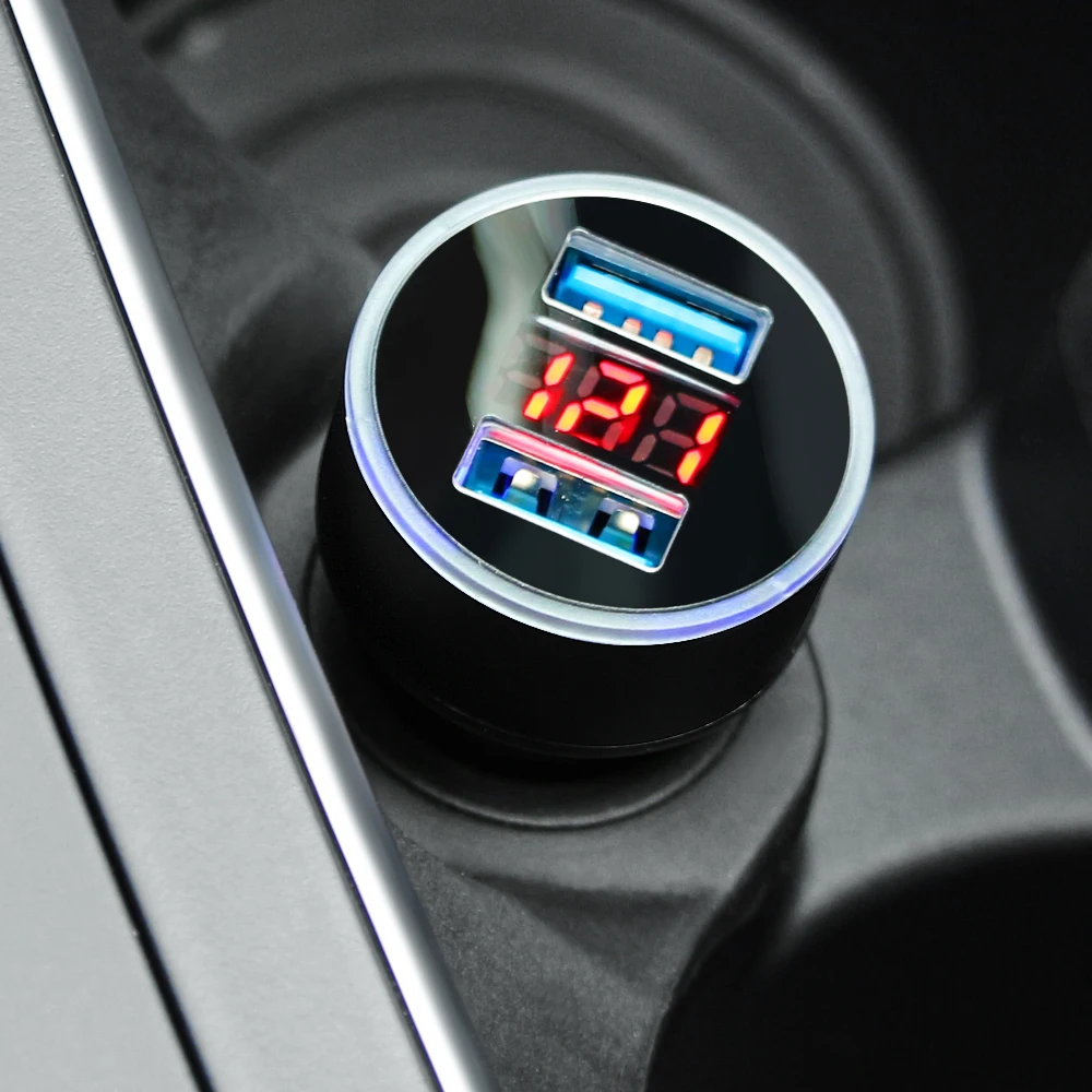 Автомобильное зарядное устройство с двойным USB портом и светодиодным дисплеем 3 1