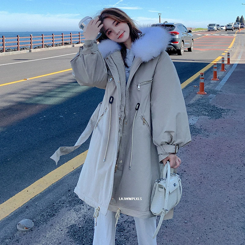 Зимняя парка с меховым воротником Повседневная Свободная уличная одежда пальто