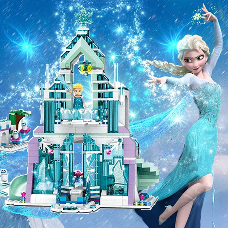 

2021 Frozen Elsa Anna Cinderella Princess Building Model Block Set Mermaid Castle Compatible Brick Figure Kids Children Toy Gift
