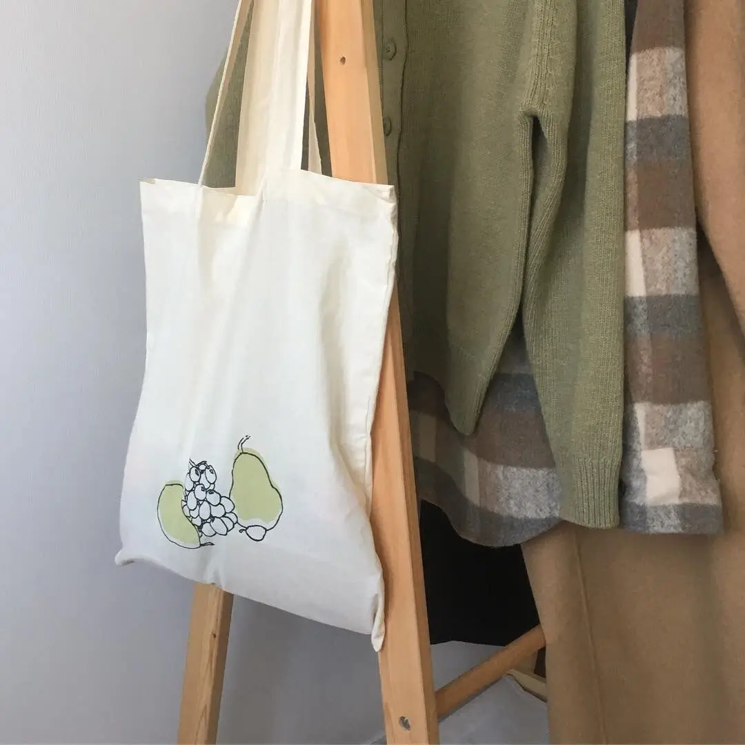 

Women Korea Ins Niche Canvas Shopper Bag Cute Fruit Thin Cotton Shoulder Tote Bag Cloth Eco Handbag Large Shopping Bag For Girl