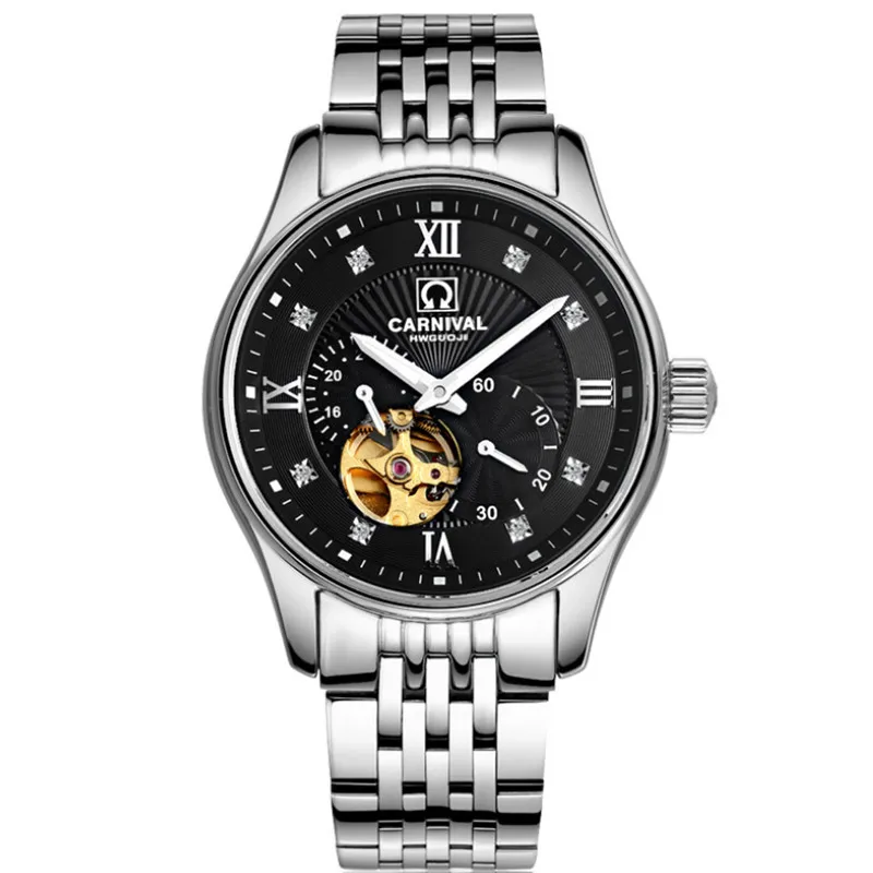 

Elegant Businessmen Skeleton Automatic Watches for Men 100% Real 316L Steel Bracelet Wrist watch Roman Numbers Retro Dress Watch