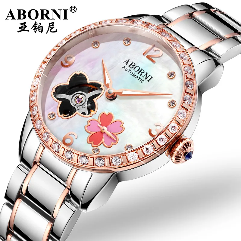 

2021 Mechanical Watch Women Bracelet Watch Automatic Wristwatch Leather Stainless Steel Band Female Clock Chic Reloj Mujer