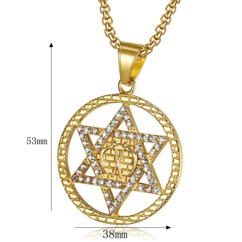 Хип-хоп Bling Iced Out золотой цвет из нержавеющей стали топор еврейская звезда Давида