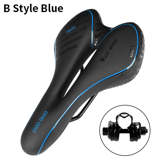 B Style Blue WEST BIKING велосипедное седло Удобная подушка MTB Аксессуары для велосипеда дышащее мягкое сиденье противоударное силикагель Полиуретановая подушка - Цвет: B Style Blue