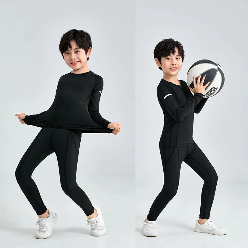 2PCS Kids Compression Base Layer Running Sets Survetement Football Basketball Soccer Training Pants Shorts Sport Tights Leggings