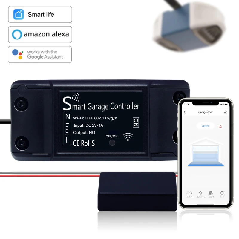 

Controlador inteligente para abrir puertas de garaje, Control por voz con Wifi, compatible con Smart Life, Tuya, Alexa y Google