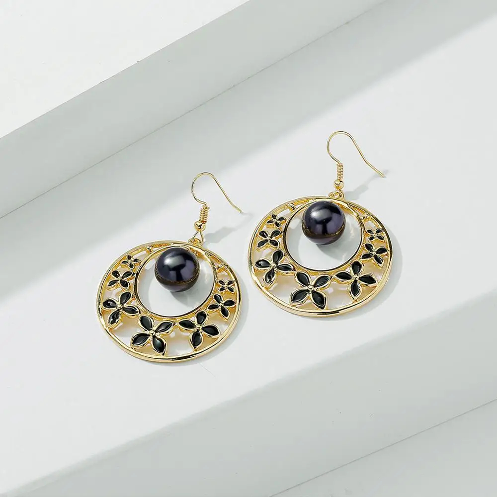 

Hot Sale Pearl Dangle Earrings Fashion Gold Color Circle Jewelry Big Hollow out Drop Earings Earring 2020 Jewelry for Women