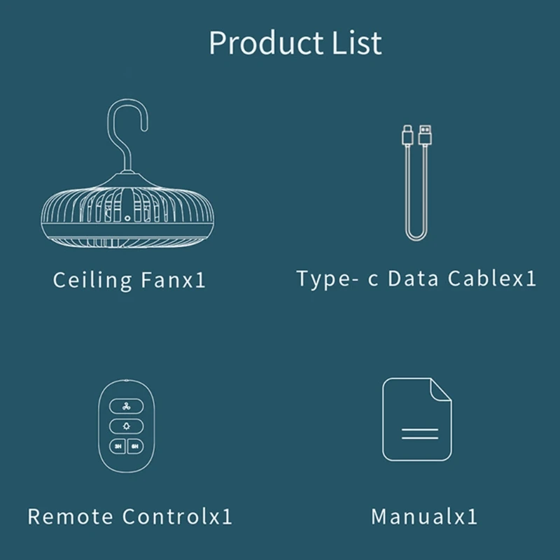 

4000mAh Remote Control Round Ceiling Fan with LED Lamp Home Office Air Cooling Small Appliances Hanging Fan for Travel Tent