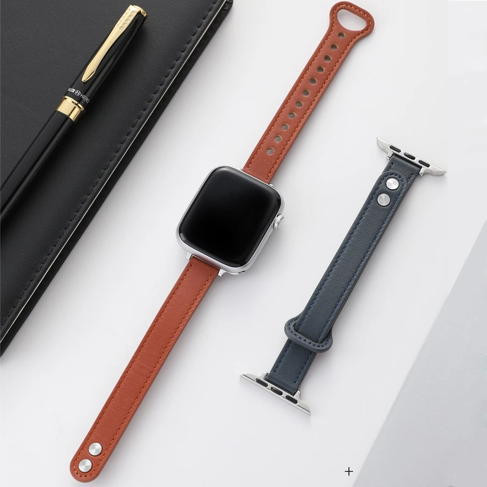 

Slim Leather Strap for Apple watch band 45mm 41mm 44mm 40mm 38mm 42mm correa Bracelet iWatch 7 SE 6 5 4 3 Single Tour watchband