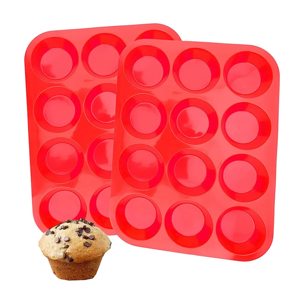 

12 Cups Silicone Muffin Pan Cupcake Pan for Oven Baking, Nonstick Silicon Muffin Molds Pack of 2