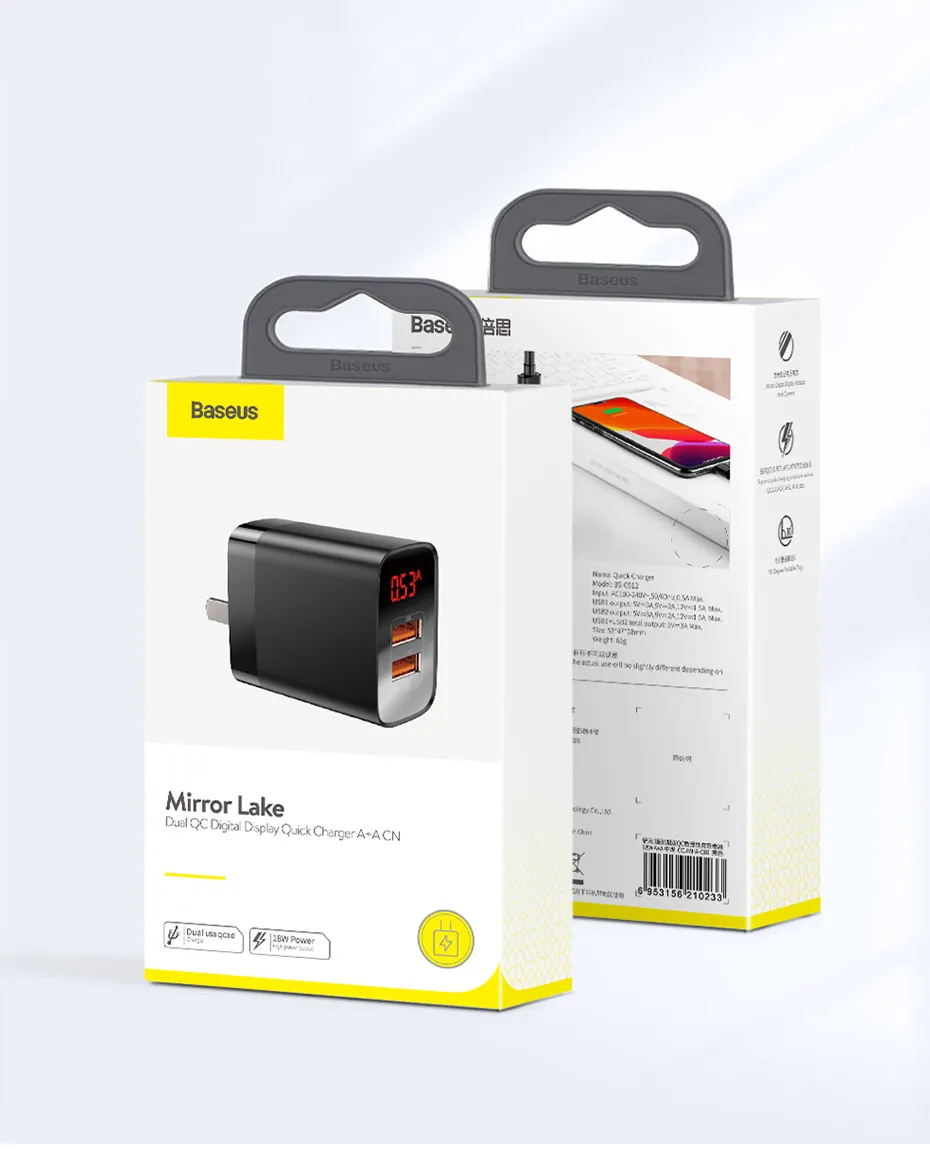 Baseus светодиодный дисплей USB зарядное устройство для мобильного телефона адаптер питания для iPhone samsung xiaomi настенная Быстрая зарядка розетка США вилка универсальная