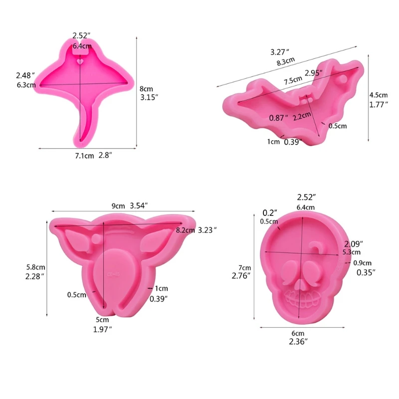 

13MC DIY Halloween Bat Skull Keychain Silicone Mold with Hole for DIY Candy Desserts Pendant Peace Mark Resin Mold Craft Tool