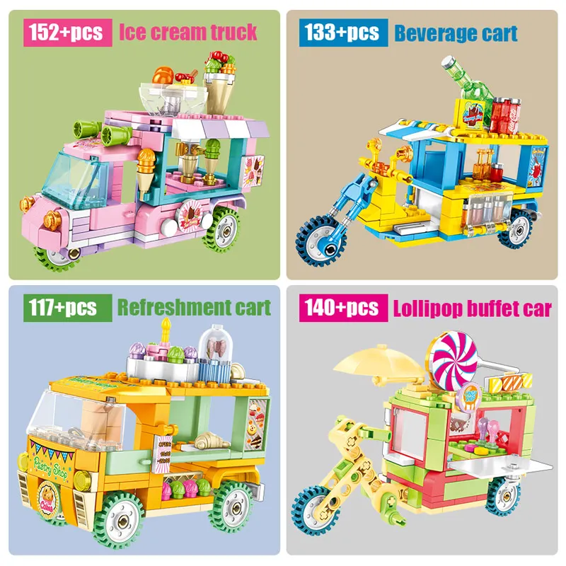 

City Street Scene Creative Building Blocks Friends Ice Cream Car Truck Snack Stall Figures Bricks Toys for Children