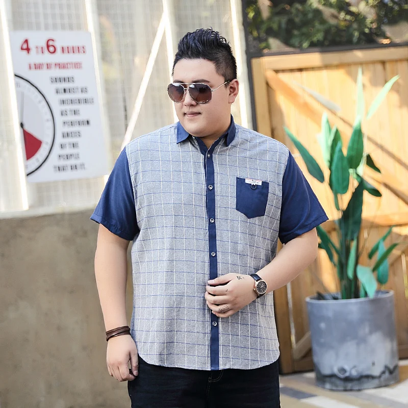

plus size 8XL Plaid Shirt Men Shirts New Summer Fashion Chemise Homme Mens Checkered Shirts Short Sleeve Shirt Men Blouse