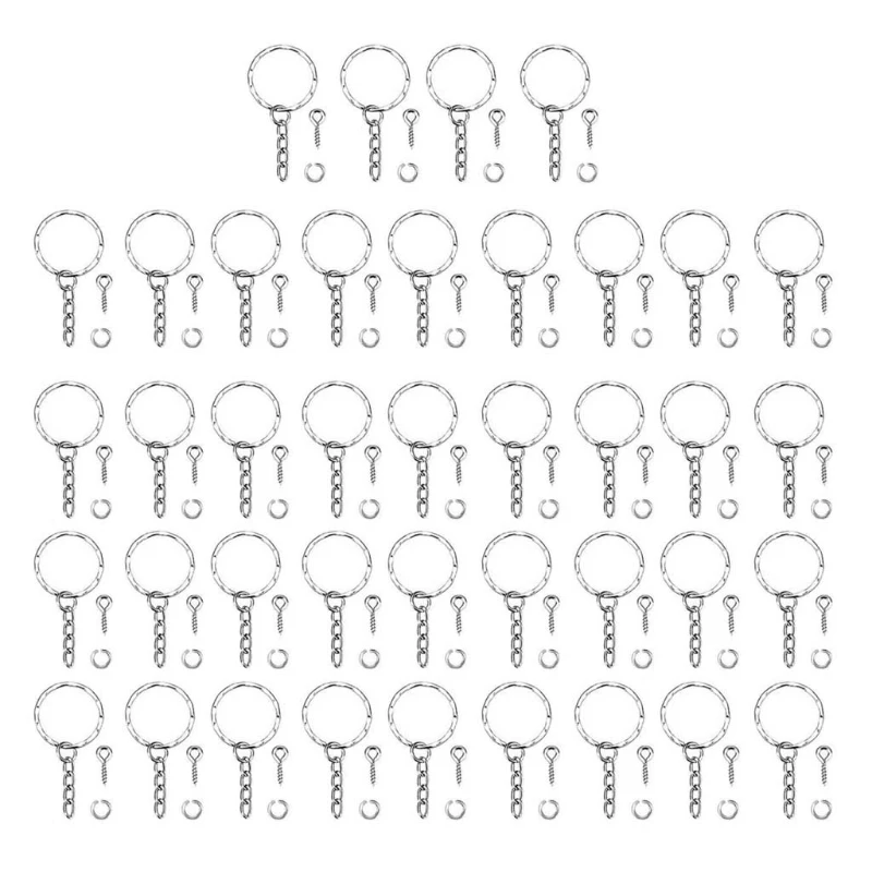 

Split Key Ring with Chain and Jump Ring Keychain Ring Part with Open Jump Ring and Connector for DIY Key Chain Accessory
