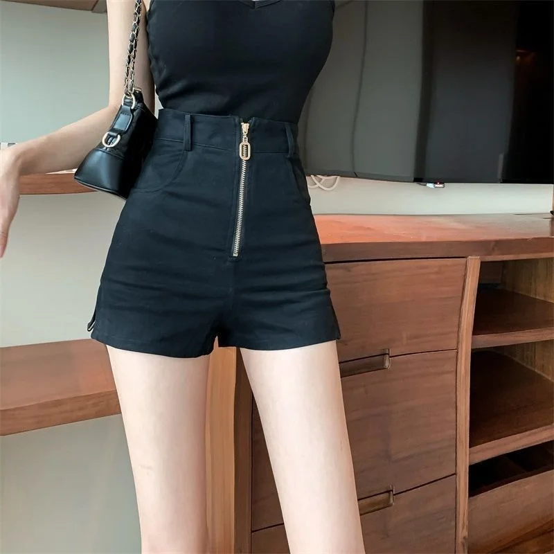

2021 New Spring Summer Women High Waist Wide Leg Shorts Zipper Opening on Both Sides Female Korean Fashion Short Pants Y829