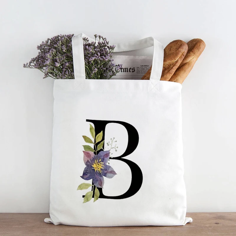 

Personal Letter Canvas Bag Reusable Shopping Bag Women Folding Tote Bag Girls Friends Birthday Present Beautiful Flowers Classic