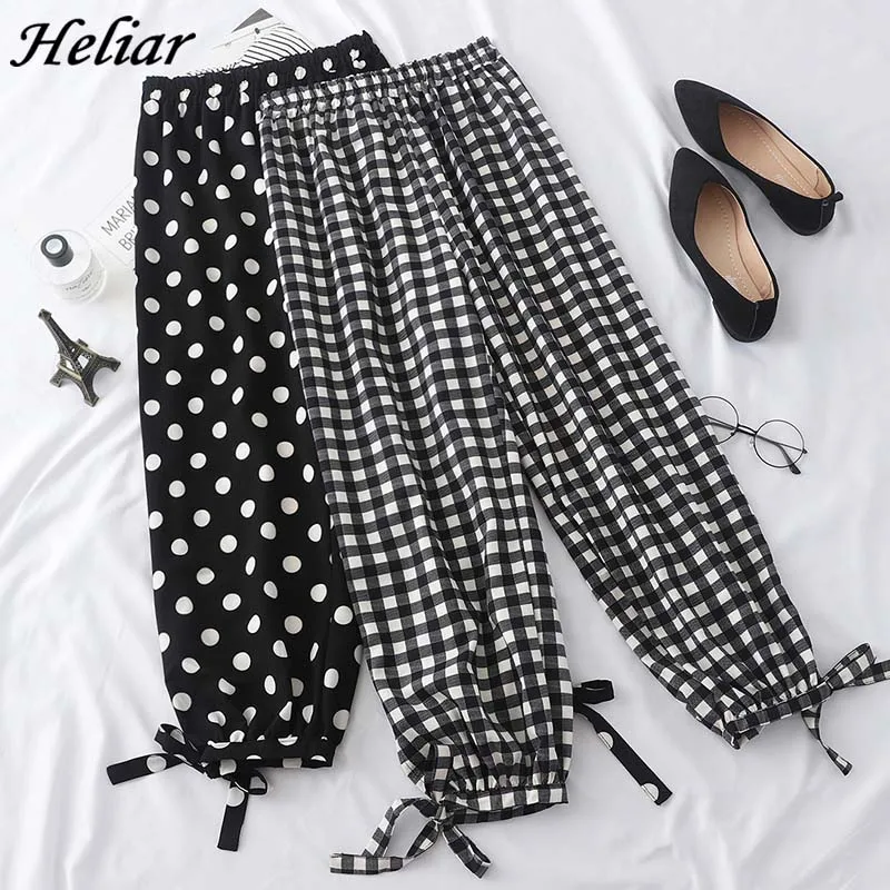 HELIAR/широкие брюки для женщин Осенние свободные в горошек со средней эластичной