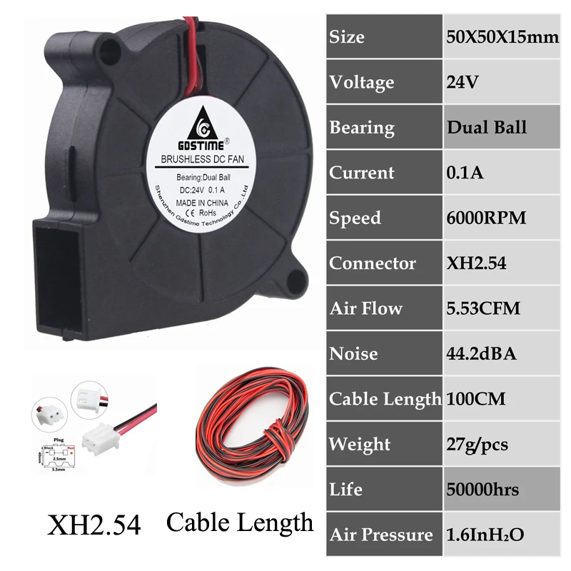 24V Dual Ball 0.1A1M 5 шт. Gdstime DC 5 в 12 В 24 В 5015 50 мм 5 см 50 мм x 15 мм два шариковых подшипника Бесщеточное охлаждение 50x50x15 мм 50x15 мм вытяжной вентилятор - Цвет лезвия: 24V Dual Ball 0.1A1M