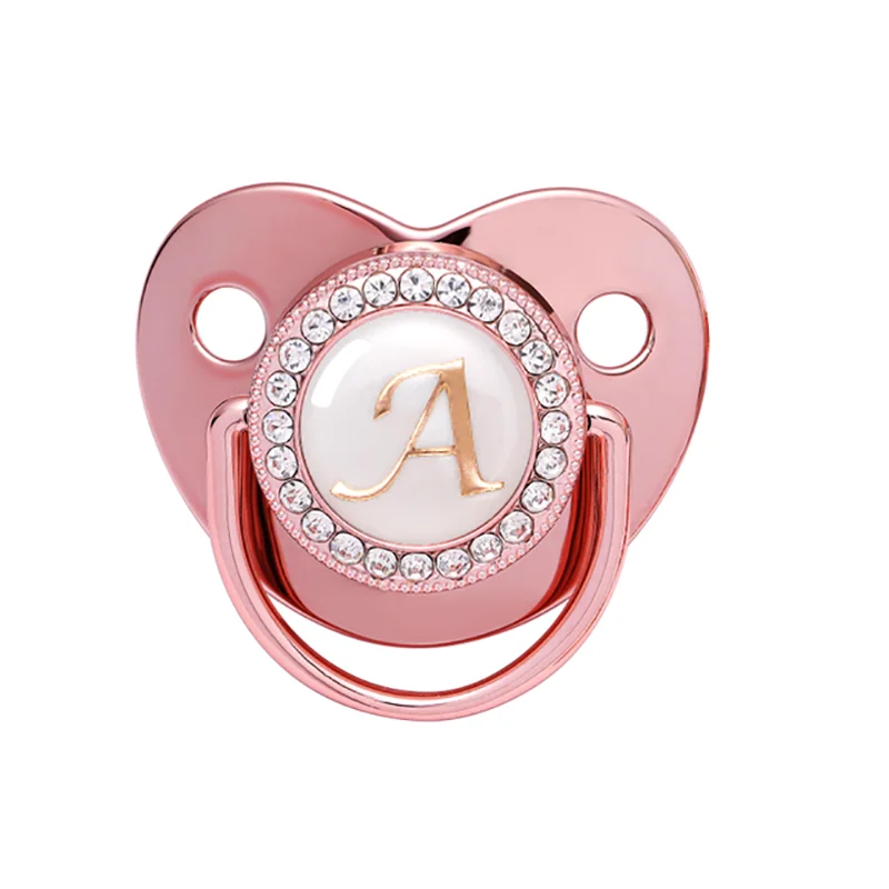 

Name Initial Letters Baby Pacifier Newborn Silicone Pacifier Rose Gold Bling Infant Nipple BPA Free Baby Soother Dummy 0-24M