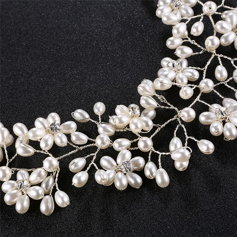 

OKILY Delicate Bridal Handmade Weaves Pearl Headband for Bride Bridesmaid Wedding Hairband with Silk Ribbon Hair Accessories