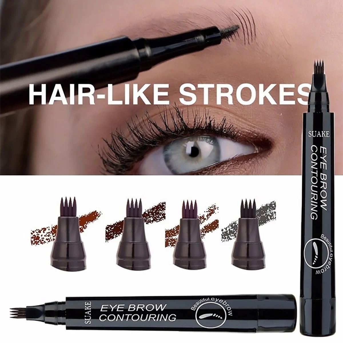 

Waterproof Natural Eyebrow Pen Four-claw Eye Brow Tint Makeup three Colors Eyebrow Pencil Brown Black Grey Brush Cosmetics