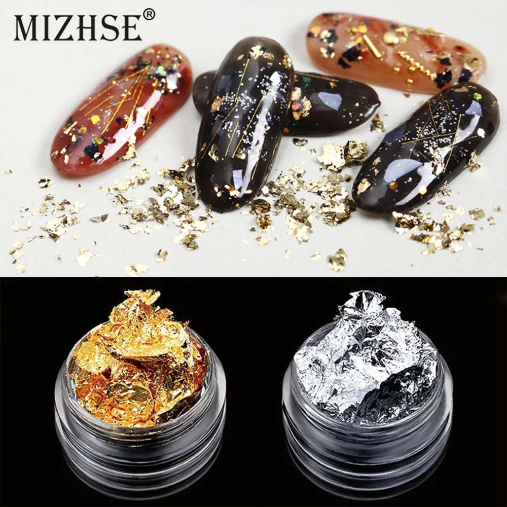 MIZHSE золотые наклейки для ногтей Серебристая Блестящая Алюминиевая Фольга 3D