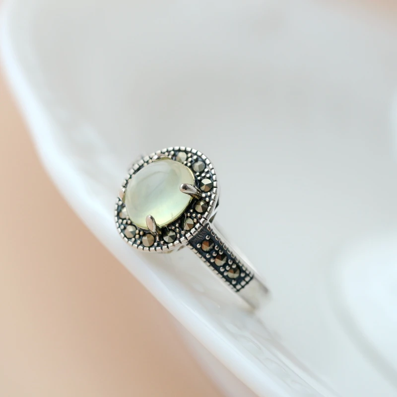 Подлинное 925 пробы Серебряные кольца инкрустированные Натуральный пренит