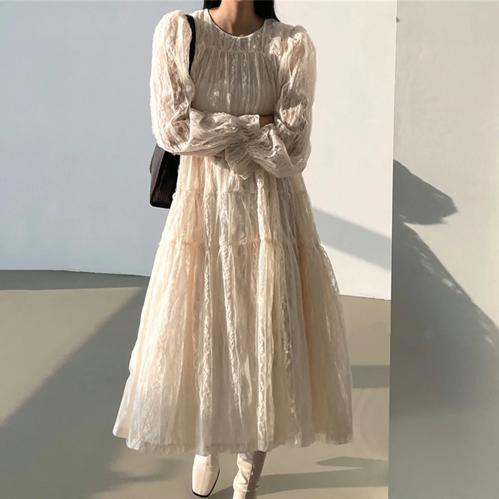 

Casual Women Dress Korean Fashion Pullover Long Maxi Robe Femme Vestiods 2021 Summer Plain Female Chic Dresses Sweet Date