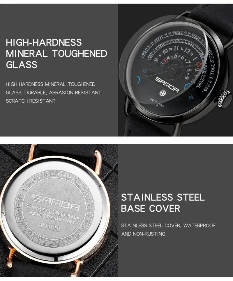 Часы наручные Sanda Мужские кварцевые роскошные брендовые водонепроницаемые с