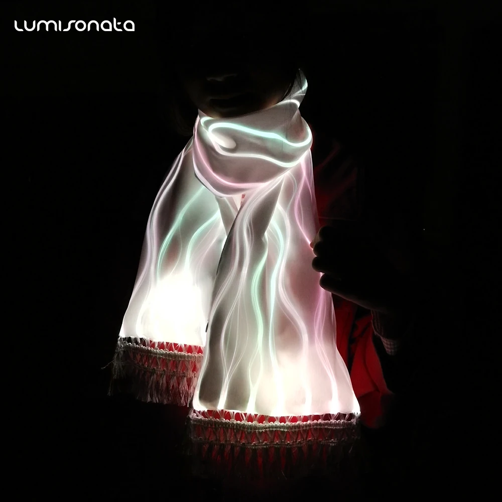 

LUMISONATA High Quality Soft Wrap Scarf Women Scarfs RGB LED Light 7 Color Flash Luminous Fiber Optic Scarf For Party Festival