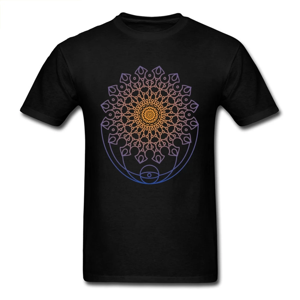

Inner Mandala T-shirt Men Black Tshirt 100% Cotton T Shirts O Neck Graphic Tops Tees Geek Geometric Clothes Print Wholesale