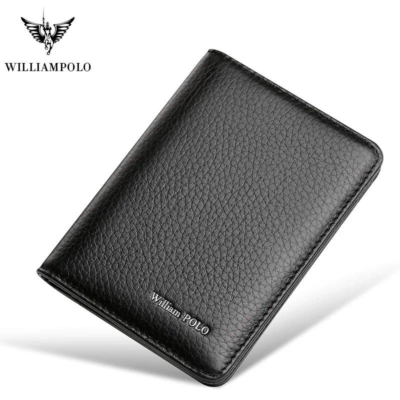 WILLIAMPOLO Для мужчин карты маленький кошелек, сумочка Для мужчин s Бизнес натуральная кожа Элитный бренд кредитной держатель для карт тонкие кошельки тонкий дизайн - Цвет: Black
