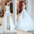 Сатиновый комбинезон, свадебные платья 2021 с нарукавником, для невесты, для приема, пляжа, сада, свадебные женские брючные костюмы, Vestido De Noiva