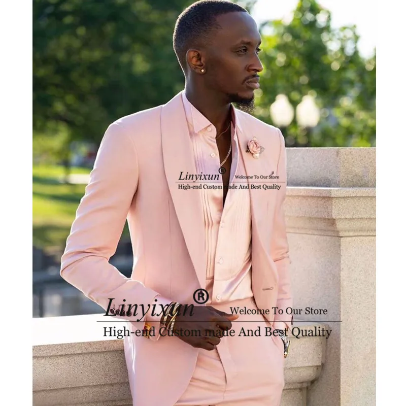 

Pink Shawl Lapel Wedding Tuxedo Slim Fit 2 Piece Men Suits with Jacket Pants African Male Fashion Costume Lastest Style 2021