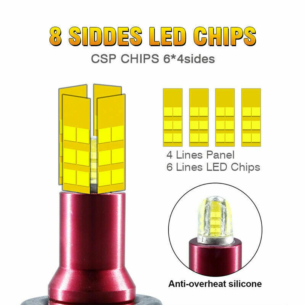 2x 8 сторонний H11 H9 H8 светодиодный светильник на голову лампы противотуманный